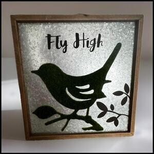Moss Bird Wall Art | Cottagecore Farmhouse Sign with "Fly High", Nature-Inspired